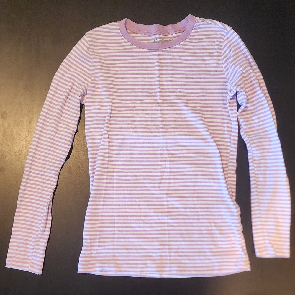 Eddie Bauer Purple and White Striped Long Sleeve Tee